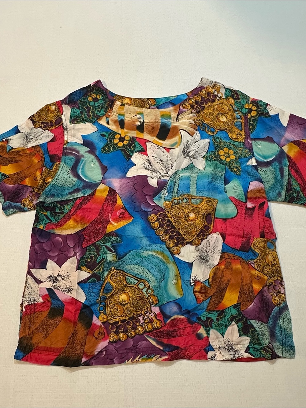 Vintage Rafaella Petites Silk Tropical Fish Print Blouse